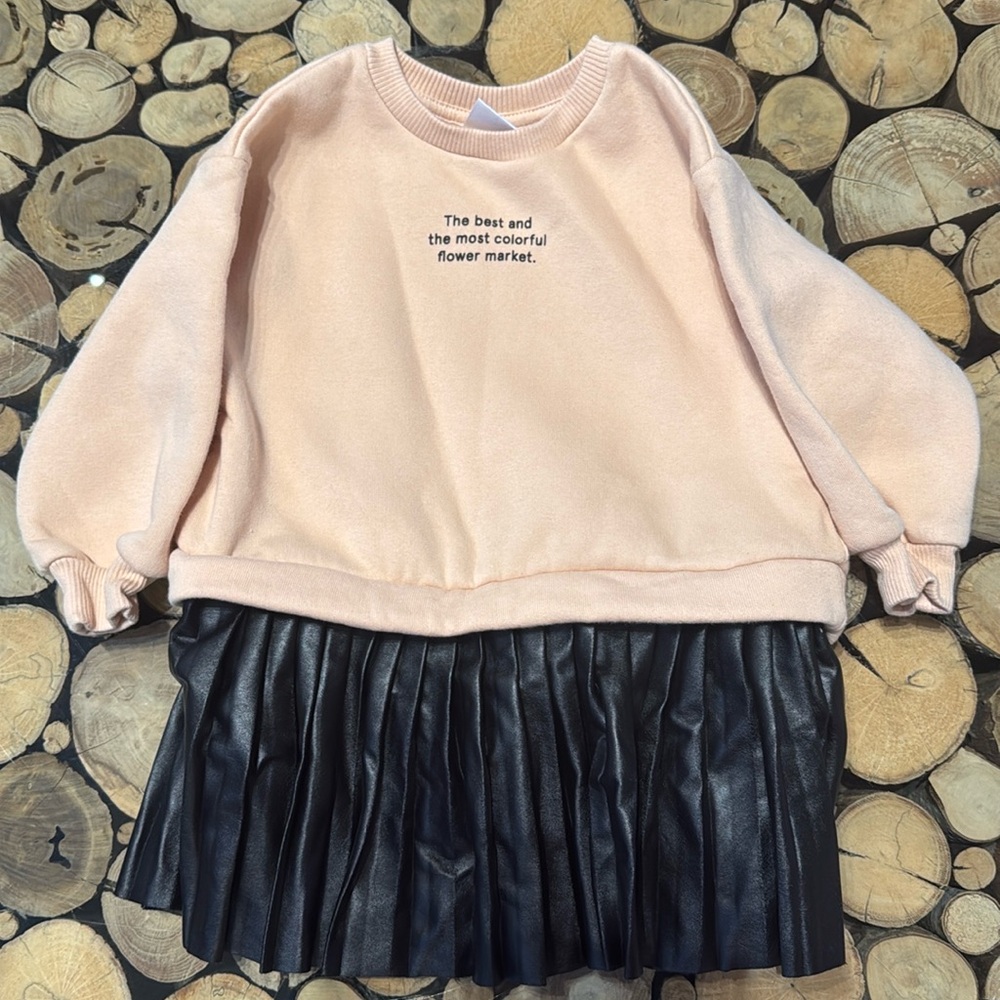 Zara Sweatshirt Dress with Faux Leather Skirt